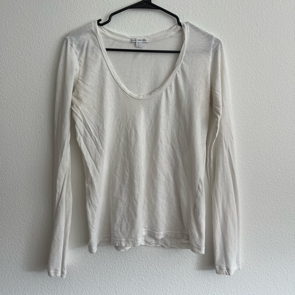 James Perse white scoop neck long sleeve